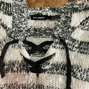 SOLD: Blu Pepper cream and olive striped hooded sweater